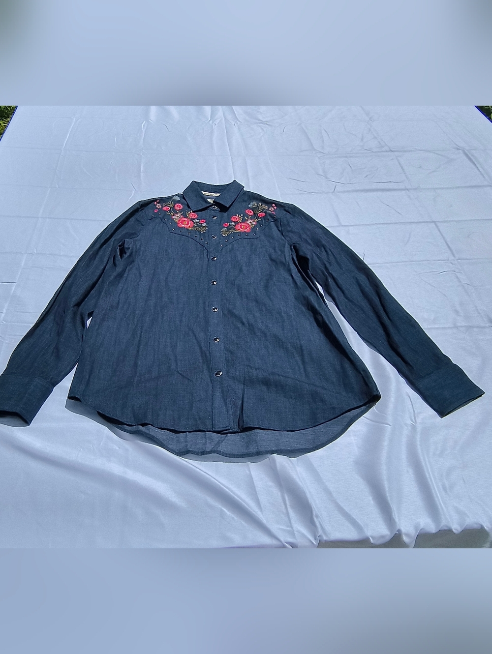 Kate Spade Floral Embroidered Chambray Top Size XS
